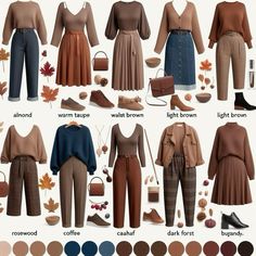 Light Earth Tone Outfits, Cute Autumn Outfit, Brown Matching Colors Clothes Outfit, Soft Classic Fall Outfits, Scotland Autumn Outfit, Fall Capsule Wardrobe 2024 Work, Warm Autumn Outfits Capsule Wardrobe, Dark Autumn Outfits Style, Dark Autumn Clothing