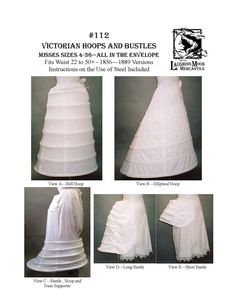 Please note: This pattern will not automatically print correctly on your home printer. You must have Adobe Acrobat Reader (it is free) installed on your computer in order to be able to open these pattern files. Please go to our website, www.laughingmoonmercantile.com, and click on FAQs about Downloads on the top line. You will find more information there before making your purchase. Question: I can see the pattern pages but they print doll size. How can I scale them up to print on my home printe Victorian Corset, Hoop Skirt, Victorian Clothing, A Wedding Dress, Historical Costume, Historical Dresses, Historical Clothing, Historical Fashion, Fashion History