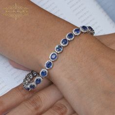 14K Solid White Gold with Diamond & Blue Sapphire Bracelets, Blue Sapphire 14K White Solid Gold Bracelets,  White Diamond Bracelet Jewelry Item -14K Diamond & Blue Sapphire Bracelets SKU - BRMJ-357-BS Metal - 14K Solid White Gold Stone -  Double Cut White Diamond  Gemstone - Blue Sapphire Gemstone Size - 7.5 Inch All are designed and handmade by me and my team with Perfect craftsmanship and strong interest! We are continuously adding new products to our store. So keep coming back to see more gre Luxury Blue Sapphire Bracelets, Blue Diamond Bracelet For Formal Occasions, Blue Diamond Wedding Bracelet, Blue Jubilee Bracelet Jewelry For Wedding, Blue Sapphire Bracelets For Anniversary, Luxury Blue Bracelets For Wedding, Blue Fine Jewelry Tennis Bracelet, Luxury Blue Wedding Bracelets, Blue Jubilee Tennis Bracelet Fine Jewelry