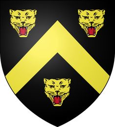 the coat of arms is decorated with yellow and black stripes, two lions on each side