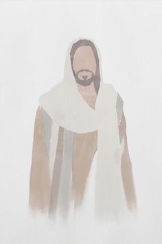 a painting of a man with a beard wearing a white shawl over his shoulders