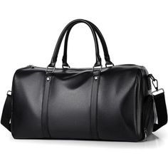 New! - Men's Black Leather Weekender Bag Travel Duffle Bag With Shoe Compartment - Made Of High Quality Pu Leather, Versatile Bag, Shoe Compartment. - Dimensions: 18*9*9.4 In(L*W*H), The Weekender Bag Is Enough For Clothes, Ipad, 14inch Laptop And Other Traveling Necessities. - Dry Wet Separated Bag: The High Density Water Resistant Material Can Help You To Separate Dry Items And Wet Items, You Can Put Toiletries, Wet Clothes Or Towel In This Dry Wet Bag. - Multifunction: Adjustable And Detachab Classic Black Soft Leather Travel Bag, Black Leather Travel Bag With Large Capacity, Black Soft Leather Satchel Travel Bag, Black Soft Leather Duffle Bag For Business Trips, Black Large Capacity Shoulder Bag For Business Trips, Large Capacity Black Shoulder Bag For Business Trips, Classic Black Satchel Travel Bag, Black Soft Leather Duffle Bag For Daily Use, Black Soft Leather Business Travel Bag