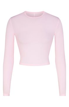 Specially washed for a vintage appearance, this long-sleeve top from Kim Kardashian's SKIMS hugs you effortlessly and goes with endless casual looks. 17" length (size Medium) Crewneck Long sleeves 92% cotton, 8% spandex Machine wash, dry flat Imported Pink Aritzia Top, Clothes Shuffles, Long Sleeve Pink Shirt, Pink Long Sleeve Crop Top, Redken All Soft, Barbie Halloween Costume, Pink Long Sleeve Top, Crop Long Sleeve, Pink Long Sleeve Shirt