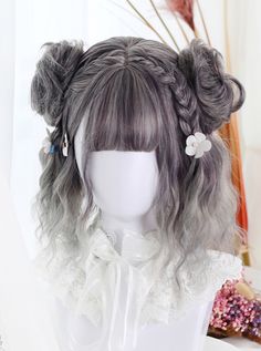 Harajuku Style Gradual Change Water Wave Curly Lolita Short Wig Style For Short Hair Women, Short Bob Color, Hair Black Blue, Bob Color, Kawaii Wigs, Blue Black Hair, Air Bangs, Bangs For Women, Anime Wigs