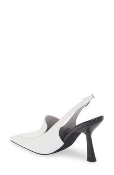 A slingback strap balances the loafer-inspired styling of a pointy-toe pump that takes you from 9 to 5 and beyond. 4 1/4" heel (size 8.5) Leather upper and lining/synthetic sole Imported Modern Slingback Pumps With 4-inch Heel, Modern Slingback Sandals With 4-inch Heel, Modern Slingback Sandals With 4-inch Heel For Spring, Modern Slingback Pumps With 4-inch Heel And Pointed Toe, White Slingback Pumps With Padded Heel For Office, Sculpted Heel Slingback Heels In Synthetic, Sculpted Heel Slingback Heels In Synthetic Material, Synthetic Slingback Pumps With Sculpted Heel And Ankle Strap, Synthetic Slingback Heels With Sculpted Heel