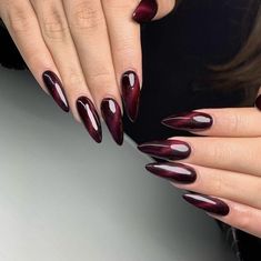 Acrylic Nail Designs Cat Eye, Cat Eye Nails Square, Red Cat Eye Nails, Magnet Nails, Eclipse Makeup, Cat Eyes Nail, Red Cat Eye, Wine Nails, Witchy Nails