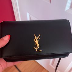 Beautiful Brand New Ysl Bag. Will Come In Box With Tags As Well. Luxury Tan Rectangular Clutch, Luxury Evening Clutch With Original Box, Tan Rectangular Clutch For Evening, Modern Evening Clutch With Original Box, Designer Black Evening Bag As Gift, Evening Crossbody Clutch With Original Box, Chic Leather Wallet On Chain For Gift, Luxury Tan Wallet On Chain For Formal Occasions, Designer Black Rectangular Wallet On Chain