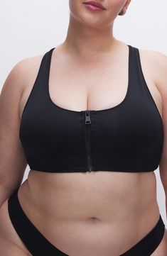 Feel sporty and supported in this racerback bra featuring a convenient zippered placket in the front. Racerback Lined 78% nylon, 22% elastane Machine wash, tumble dry Imported Black Owned/Founded Zip Up Sports Bra, Racerback Bra, Nordstrom Store, Good American, Zip Up, Nordstrom Rack, Zip Ups, Sports Bra, Size 2