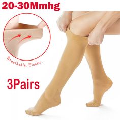 20-30mmHg Knee High Compression Socks Information All items will be shipped out within 24 hours, expect weekend and holiday. FEATURES： Graduated compression throughout, Firm Support 20-30mmHg at the Ankle Effectively help relieve tired aching legs and swollen ankles Stimulates blood circulation which will reduce swelling Soothes and relieves achy feet Quick and convenient to wear Not visible under your clothing looks like normal socks Unisex and fits either foot Comfortable design Perfect compre Best Compression Socks, Aching Legs, Swollen Ankles, Therapy Equipment, Reduce Swelling, Socks For Women, Comfortable Design, Compression Socks, Health Advice