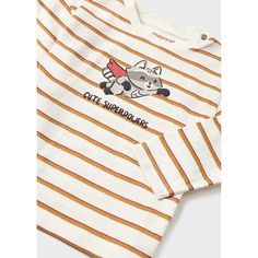 Details Long Sleeve striped shirt with Super Fox design Decorative elements: design on the front. Style# 2028 Material and Care 100% Cotton Color: Peanut/Cream stripe Patterns may vary Materials may have natural variations Colors may vary from different viewing device White Long Sleeve Shirt With Contrast Stripes, White Short Sleeve Shirt With Horizontal Stripes, Beige Long Sleeve T-shirt With Graphic Print, White Long Sleeve Shirt With Vertical Stripes, White Cotton Top With Contrast Stripes, Long Sleeve Printed Cream Tops, Cream Long Sleeve Printed Top, White Vertical Stripes Crew Neck T-shirt, Striped Cotton Shirt With Graphic Print