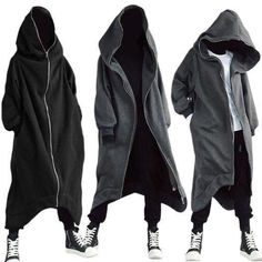 hezecar™-Unisex long-sleeved hooded long coat (fashionable, warm and unconventional thermal clothing) Techwear Fashion, Hooded Robe, Concept Clothing, Intj, Green Dark, Casual Streetwear, Character Outfits, Casual Sweatshirt, Long Coat