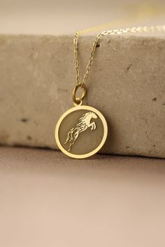 Gold Horse Pendant - Horse Gold Necklace ● Material of pendant: Solid Gold 14k ( REAL GOLD ) ● Metal Stamp: 14k ( REAL GOLD ) ● The pendant is available in 5 sizes: - 12,7 mm / 0.5 inches (Diameter) - 14,0 mm / 0,55 inches ( Diameter ) In the photos - 15,3 mm / 0.6 inches ( Diameter ) - 16,5 mm / 0,65 inches ( Diameter ) - 19,1 mm / 0,75 inches ( Diameter ) ( In the photos the size is 14mm / 0.55 inches Diameter ) ( Jump Ring inner diameter: 4 mm ) ● Material of chain: Solid gold 14k ( REAL GOLD Gold Horse Design Pendant Necklace, Gold Pendant Necklace With Horse Design, Horse Design Pendant Necklace As Gift, Horse Design Round Pendant Necklace As Gift, Horse Design Round Pendant Necklace For Gift, Round Pendant Necklace With Horse Design For Gift, Horse Design Pendant Jewelry Gift, Necklace Woman, Horse Pendant