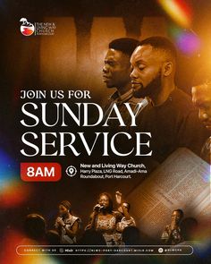 the poster for sunday service is shown here