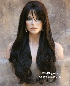 Human Hair Blend Long Flowing wavy Dark Brown Full WIG Heat OK  WBKT 4 Color Castaño, Fall Hair Cuts, Katy Tx, Brown Wig, Hair Color Balayage, Hair Color Dark, Lace Front Wig, Brunette Hair Color, Hair Piece