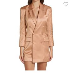 Alc Rose Gold Blazer Coat / Dress Size Xs - Fit Is A Bit Oversized Which Is Why I Haven’t Worn It Luxury Spring Blazer Dress, Luxury Fitted Blazer Dress For Spring, Luxury Blazer Dress For Cocktail Events, Luxury Satin Blazer For Spring, Gold Blazer, Blazer Coat, Coat Dress, Colorful Dresses, Rose Gold