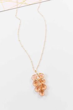 Indulge in the enchanting beauty of our Zaney Blush Crystal Necklace, a captivating piece that adds a touch of whimsy to any outfit. This long pink gemstone necklace is designed to make a statement, featuring delicate teardrop crystals and a charming fern pendant. Its romantic and feminine allure instantly elevates your ensemble, making it perfect for both special occasions and everyday wear. With its intricate craftsmanship and exquisite detailing, this necklace is a must-have accessory for tho Feminine Accessories, Pink Gemstone Necklace, Long Pendant Necklace, Pink Gemstones, Necklace Long, Long Pendant, Gemstone Necklace, Long Necklace, Fern