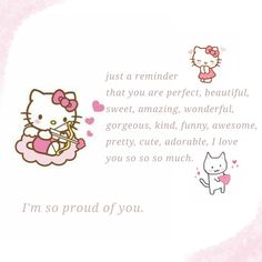 an image of hello kitty saying about love