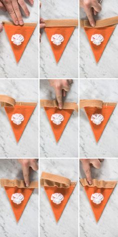 step by step instructions on how to make an origami triangle with felt and paper