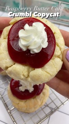 raspberry butter cake crumbl copycat cookies with whipped cream on top