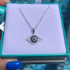 New With Tags Evil Eye Necklace Featuring Dazzling Diamonds And Gorgeous Blue Sapphire. Sapphire, 0.28 Tcw Diamond/Black Diamond, 0.14 Tcw 14k White Gold Lobster Clasp Imported Size Length, About 18" Pendant, About 3/4" Wide X 7/16" High Now Retails For $1,595 Plus Taxes. Please Visit Our Store For More Effy Jewelry. We Are Based In Florida And Ship Packages Every Business Day Very Fast! Signature Confirmation Required Upon The Delivery. Luxury Blue Diamond Pendant Necklace, Luxury Blue Pendant Diamond Necklace, Luxury Sapphire And Diamond Necklace In Silver, Blue Diamond Necklace With Diamond Accents Gift, Blue Diamond Accents Necklace For Gift, Formal Blue Sterling Silver Diamond Necklace, Blue Diamond Pendant Necklace Gift, Sapphire Diamond Necklace With Sterling Silver Accents, Sapphire Diamond Necklace With Sterling Silver