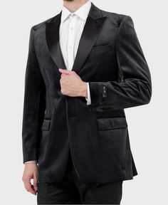 Dress to impress with this professional look to your next formal event. This black velvet tuxedo jacket will turn heads. It comes with a satin peak lapel making it an all black dinner jacket. Product Details Includes: Suit jacket JACKET: Full Lined, two Button closure, Black Peak Lapel. Side Vents Fit: Slim fit Care: Dry Clean only Imported Luxury Black Velvet Tuxedo, Black-tie Tuxedo With Pressed Crease In Suiting Fabric, Velvet Semi-formal Tuxedo With Suit Collar, Black Tuxedo-style Outerwear In Suiting Fabric, Black-tie Blazer With Welt Pockets And Notch Lapel, Black Dinner, Dinner Jacket, Lapel Blazer, Tuxedo Jacket