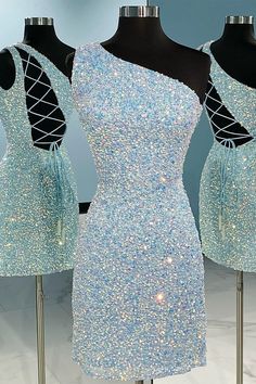 Glitter Blue Sequin Bodycon Short Homecoming Dress One Shoulder Hoco Dress, Light Blue Homecoming Dress, Blue Homecoming Dress, Bodycon Dress Homecoming, White Homecoming Dresses, Blue Homecoming Dresses, Sequin Bodycon Dress, Short Homecoming Dress, Mini Cocktail Dress