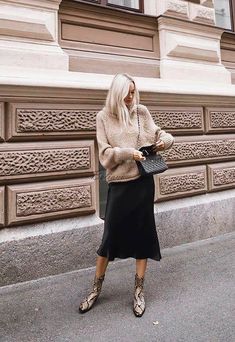 Silk skirt midi long fall look black a-line skirt outfit Silk image 2 Slip Skirt Outfit Fall, A Line Skirt Outfits, Fall Midi, Black A Line Skirt, Minimalistic Outfits, Look Adidas