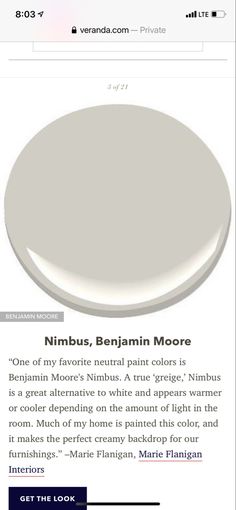 the website for paint company nimbus, featuring an image of a white round