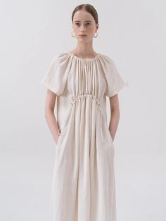 Drawstring Dress, Linen Fashion, Drawstring Dresses, Dress Cream, Zara Kids, W Concept, Cream Dress, Linen Dresses, Minimal Fashion