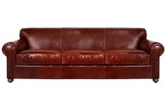 a brown leather couch on a white background