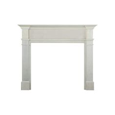 a white fireplace mantel with an arched top