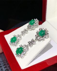 "ENJOY OUR WORRY-FREE SERVICE AND THE DAZZLING, GENUINE JEWELRY WE DESIGN AND HANDCRAFT WITH LOVE❤️ ONE OF A KIND HANDCRAFTED EARRINGS! READY FOR SHIPPING! GIFT WRAP AVAILABLE! FREE UPS EXPRESS! \"You will get the best emeralds from one of the most experienced emeralds wholesalers in the world -- So Perfect Jewelry\" A lady needs to feel loved and cherished, and honestly, we couldn't think of a better way to show her how much she means to you than gifting her with a pair of BEAUTIFUL, luxurious, Elegant White Gold Chandelier Earrings As Gift, Luxury Silver Round Chandelier Earrings, Luxury Round Silver Chandelier Earrings, Luxury Cabochon Earrings For Wedding, Luxury Sterling Silver Round Chandelier Earrings, Luxury Sterling Silver Chandelier Earrings, Luxury Silver Hallmarked Chandelier Earrings, Luxury Silver Emerald Earrings, Elegant White Gold Earrings With Cabochon