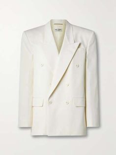 SAINT LAURENT Double-breasted wool blazer | NET-A-PORTER White Wool Suit For Work, Classic White Wool Blazer, Formal White Wool Blazer, White Luxury Blazer With Structured Boning, Luxury White Blazer With Structured Boning, Oversized Blazer, White Blazer, Parisian Chic, Wool Blazer