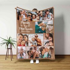 a family photo collage with the words that last forever on it is displayed in front of a wall