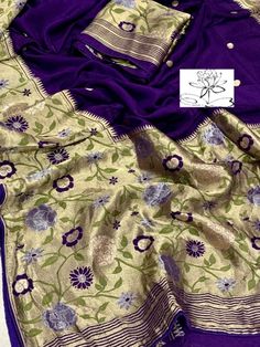 Munga crepe Silk Saree | Party Saree | Saree for wedding | Crepe silk Saree Gorgeous Combination Purple with golden zari Munga Crepe silk Saree. Comes with Blouse fabric. Saree For Wedding, Party Saree, Crepe Silk Sarees, Paithani Saree, Indian Flowers, Fancy Sarees Party Wear, Party Sarees, Purple Party, Organza Saree