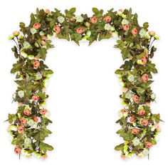 the letter u is made up of flowers and greenery on a white background with clippings