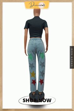 Sequin Stars Low Waist Cut Hole Denim Pencil Pants Pencil Pants, Low Waist, 1 Million, Sequin, Pencil, Stars, Pants, Trousers