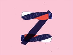 the letter z is made up of blue, red and white strips on a pink background