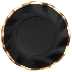 a black and gold plate on a white background