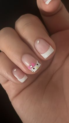 French Nails Not Acrylic, Size 1 Nails, Nails For Sporty People, Cute Small Nails Art Designs, Short Length Nail Ideas, Gel Nail Inspo Natural Nails, Hello Kitty Nails Short Easy, Cute Simple Coquette Nails, Cute Simple Nails Short Square