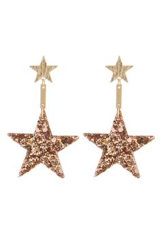 Shine like the star you are in these glittering sequin star statement earrings! - Statement Earrings - Star Design - Glitter Sequins - Vertical Bar Detail - Rose Gold - L: 2" - Post Back Sequin Earrings, Bar Detail, Vertical Bar, A Star Is Born, Star Design, Bright Stars, Rose Gold Earrings, Star Designs, Star Earrings