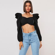 Style :: Long sleeveProcess: pleatingVersion type: Slim typeLength of clothing; super shortCollar type: square collarSleeve type: bubble sleevePopular elements: backless. exposed navelColor: black. apricotSize: S. M. L size bust Sleeve Length S 84 79 32 M 88 80 33 L 92 81 34 Trendy Fitted Blouse With Lantern Sleeves, Fitted Cropped Crop Top With Elastic Sleeves, Fitted Crop Top With Elastic Sleeves, Fitted Solid Color Crop Top With Puff Sleeves, Trendy Solid Color Puff Sleeve Crop Top, Chic Fitted Crop Top With Lantern Sleeves, Fitted Puff Sleeve Top With Elastic Sleeves For Party, Chic Stretch Blouse With Square Neck, Trendy Fitted Blouse With Balloon Sleeves