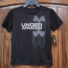 Nwt Bin Ss Under Armour Black Tops With Letter Print, Black Under Armour Top With Letter Print, Black Under Armour Tops With Letter Print, Under Armour Tshirt, Under Armour Logo, Under Armour Girls, Purple Shorts, Under Armour Shirts, Boy Tees