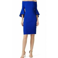 Chelsea28 Off The Shoulder 3/4 Bell Sleeve Sheath Dress Cocktail Party Women's 2 Size Info * Runs Small; Order One Size Up. Details & Care A Trendy Off-The-Shoulder Neckline And Voluminous Bell Sleeves Give This Crisp Crepe Dress Its Dramatic Impact. * 35" Regular Center Back Length (Size 2) * 16" Pit To Pit * 14" Across Waist * Msrp $149 * Back Zip Closure * Off-The-Shoulder Neck * Three-Quarter Sleeves * Partially Lined * 97% Polyester, 3% Spandex * Machine Wash Cold, Line Dry Fitted Cocktail Dress, 3/4 Length, Fitted Cocktail Dress 3/4 Length, Fitted Cocktail Dress With 3/4 Length, Fitted Evening Dress 3/4 Length, Evening Dress Fitted 3/4 Length, Fitted Evening Dress With 3/4 Length, Blue Midi Dress With 3/4 Sleeves For Party, Blue 3/4 Length Dress For Party, Chic Midi Dress For Party