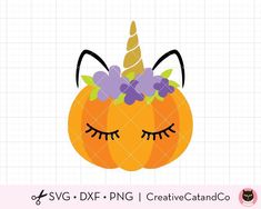 Pumpkin with Unicorn Horn Svg Dxf Png-CreativeCatandCo Succulent Doodle, Paper Unicorn, Homemade Business, Unicorn Pumpkin, Cute Alpaca, Fox Illustration, Thanksgiving Pumpkin, Unicorn Face