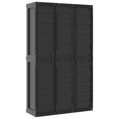 a tall black cabinet with two doors