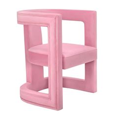 a pink chair sitting on top of a white floor