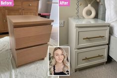 before and after photos of a bedroom furniture makeover