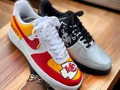 Custom Kansas City Chiefs Themed Af1s - Kiauns Customs LLC Lv Sneakers, Kansas Chiefs, Kc Chiefs Football, Nfl Kansas City Chiefs, Chiefs Football, Lv Shoes, All Nike Shoes, Business Shoes, Custom Football