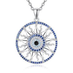 PRICES MAY VARY. Design:The evil eye is a symbol of protection and good luck, while the hamsa hand is a talisman to ward off negative energy Material:The eye blue necklac is made of 925 sterling silver and cubic zirconia. Not prone to allergies, suitable for long-term wearing Size:Evil eye pendant necklace size is 0.98 inch or 25 mm.Adjustable chain length 18+2 inches,ensures a comfortable fit for most sizes Jewelry:Spiritual necklace comes in an exquisite jewelry gifts box with silver polishing Symbolic Round Evil Eye Jewelry, Spiritual Round Jewelry With Evil Eye Detail, Spiritual Round Evil Eye Jewelry, Silver Evil Eye Symbolic Necklace, Silver Symbolic Evil Eye Necklace, Symbolic Evil Eye Jewelry, Spiritual Evil Eye Round Necklace, Spiritual Evil Eye Necklace, Jewelry Spiritual